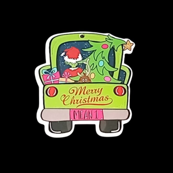 ๐ฏ 10 for $12 / Grinch in Green Truck Chipboard Christmas Ornament Mean 1 - Picture 3 of 12
